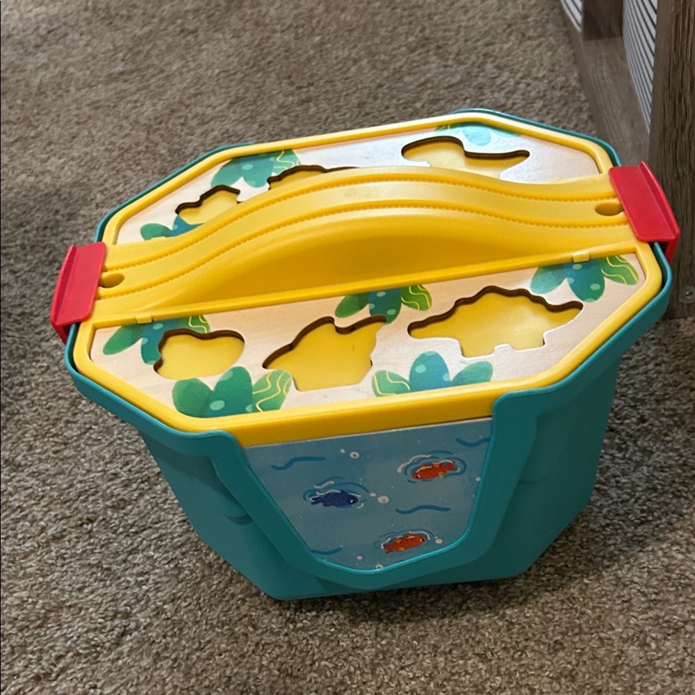 Teal and Yellow Shape Sorting Fishing Toy Bin - Kids Toys
